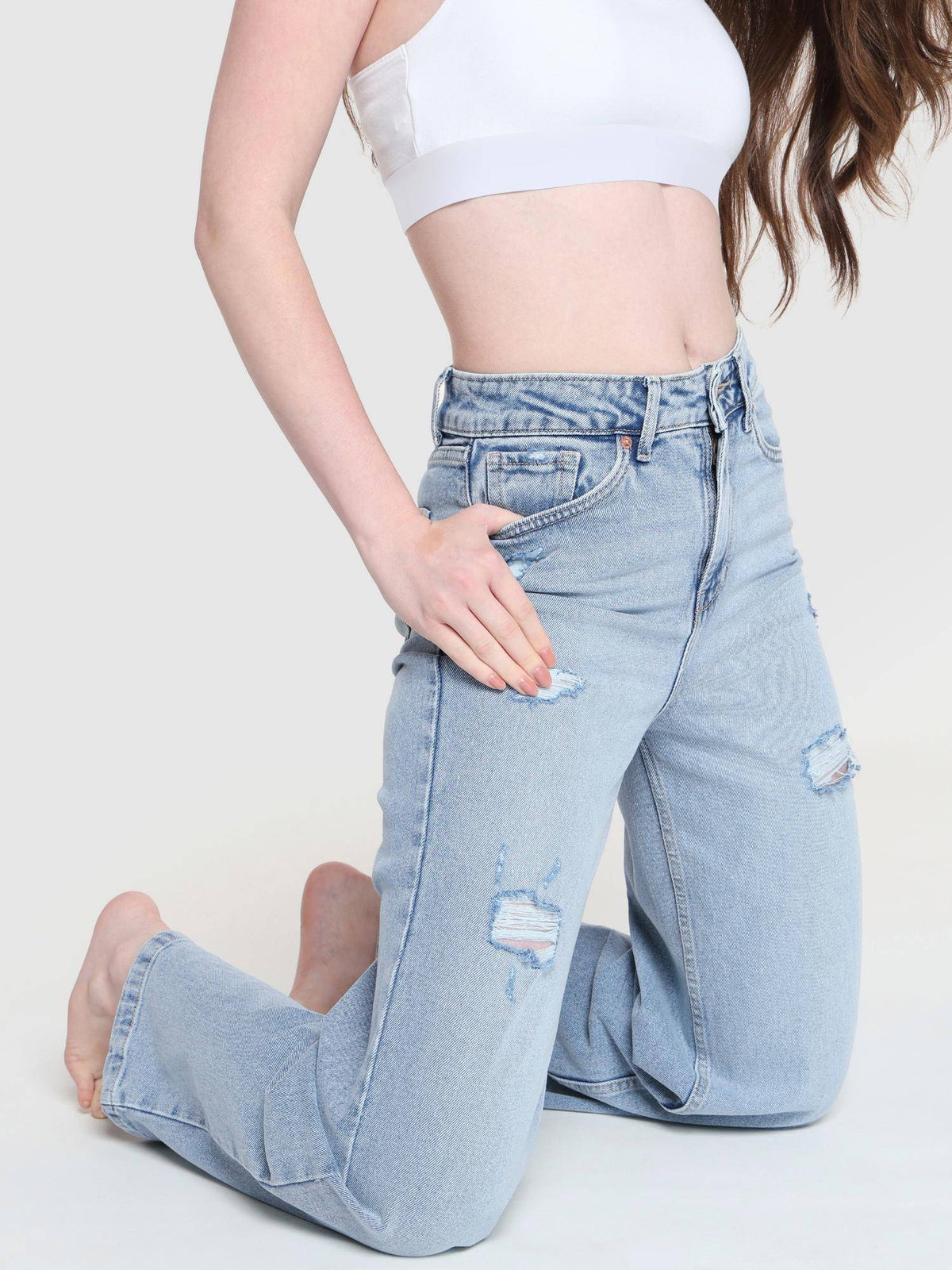 Women Blue High Rise Vintage Wide Leg Jeans | WL90 - view 6