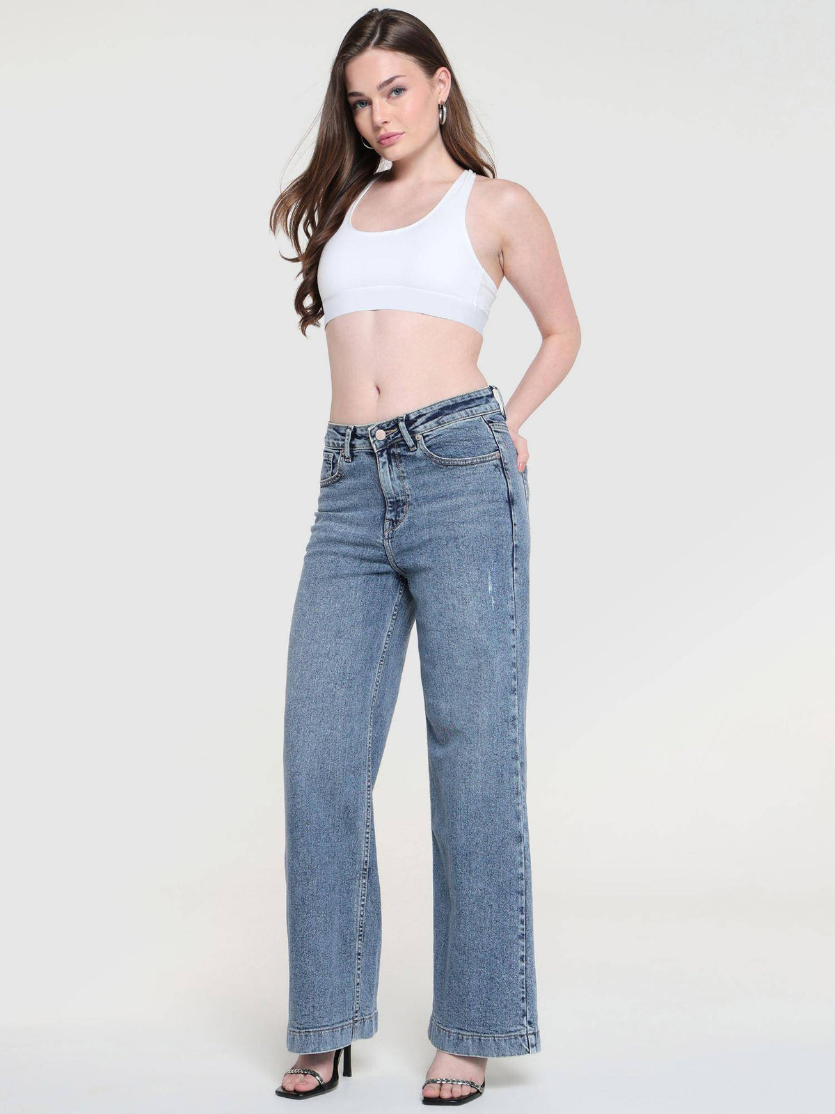 Women Blue High Rise Vintage Wide Leg Jeans | WL90 - view 2