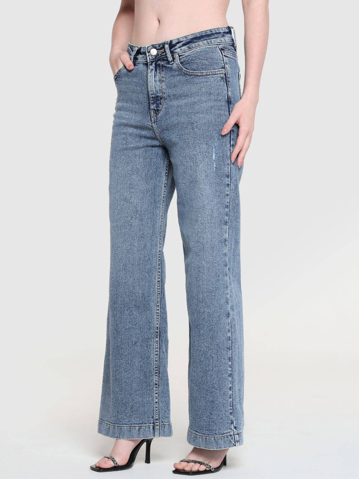 Women Blue High Rise Vintage Wide Leg Jeans | WL90 - view 4