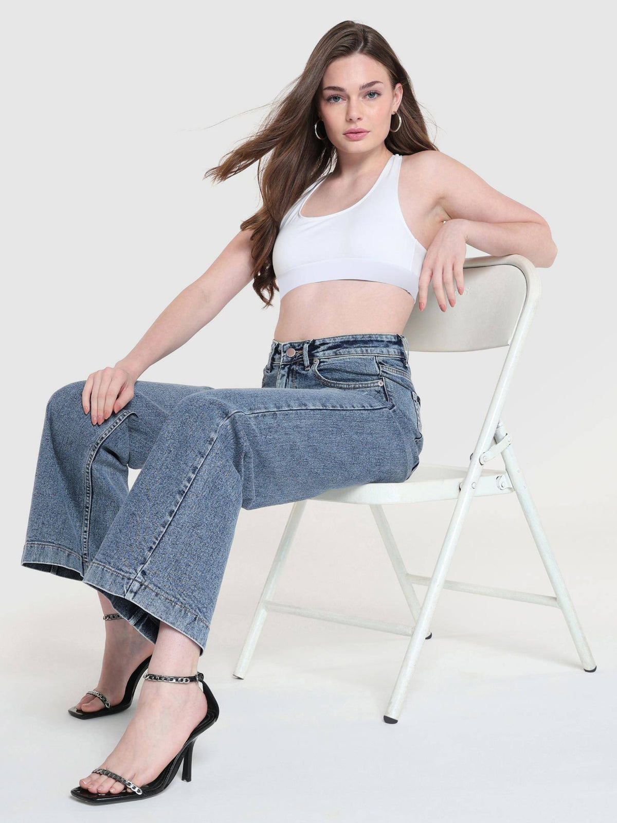 Women Blue High Rise Vintage Wide Leg Jeans | WL90 - view 5