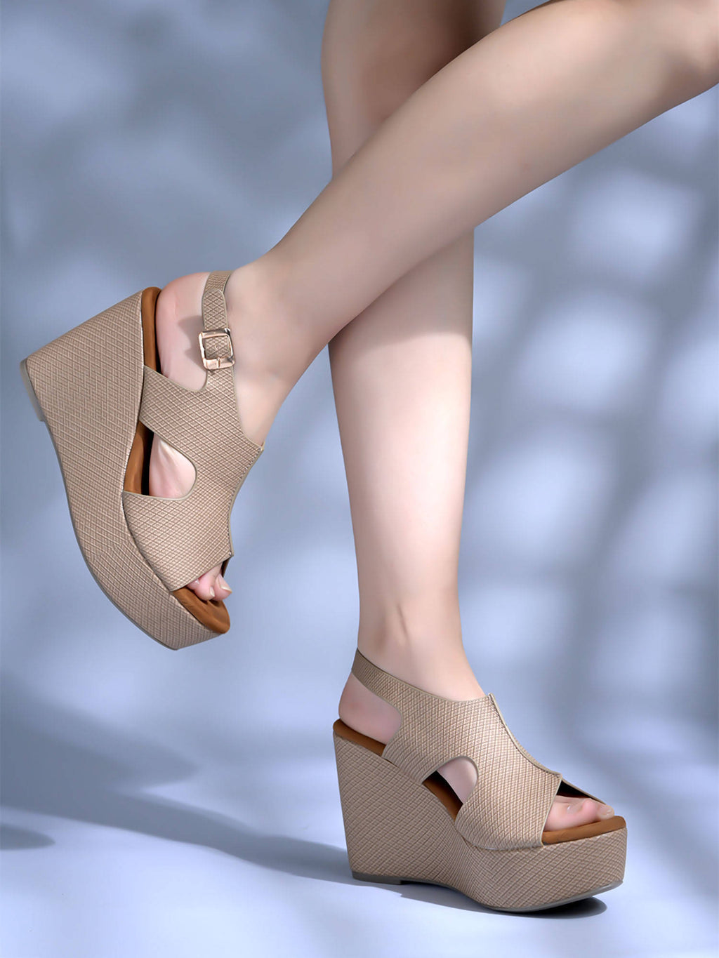 Women Comfortable Beige Wedges Heels | H78 - view 2