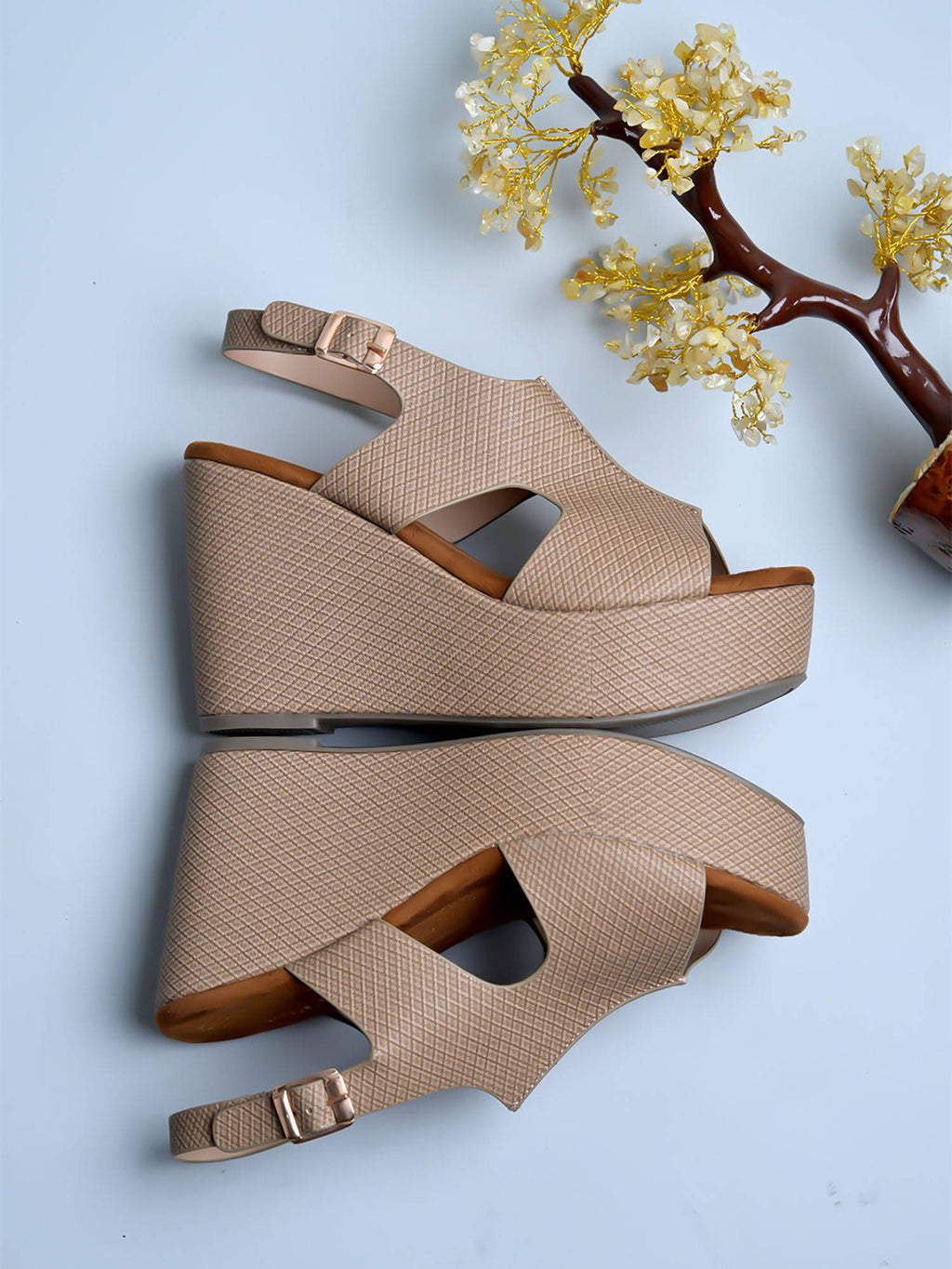 Women Comfortable Beige Wedges Heels | H78 - view 5