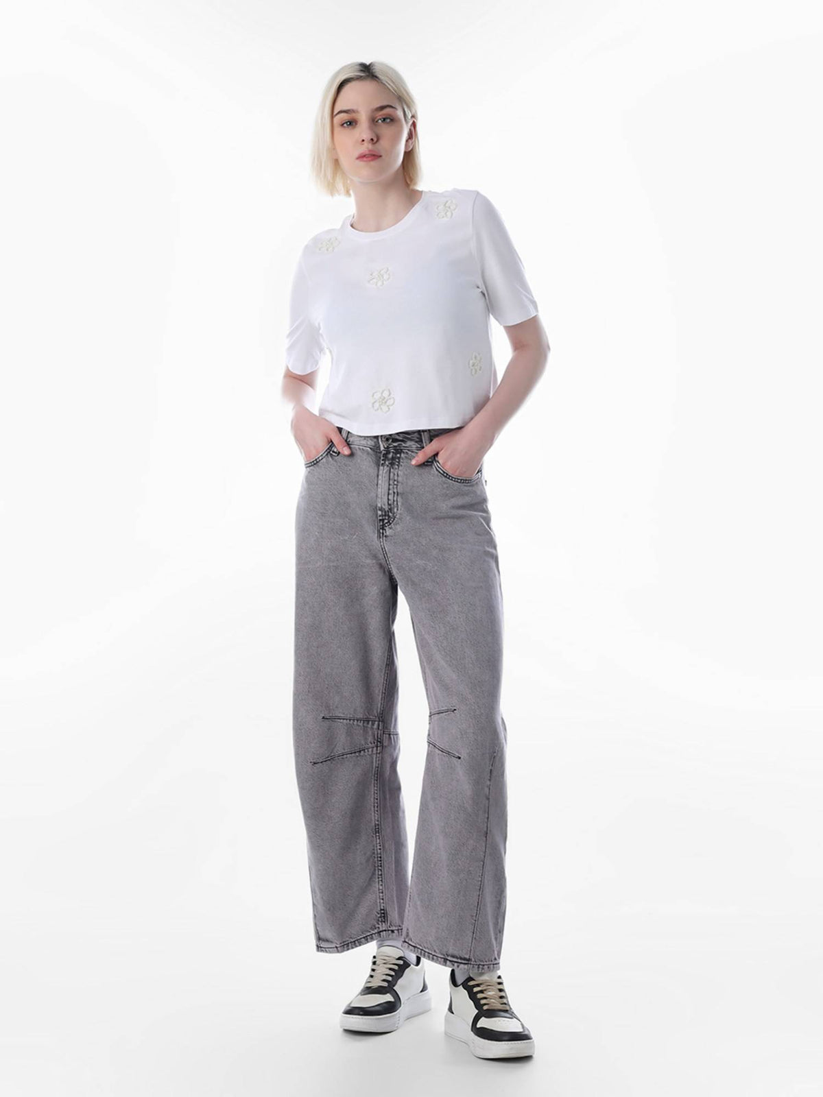 Womens Embroidery Boxy Fit White T-Shirt | TS56 - view 2