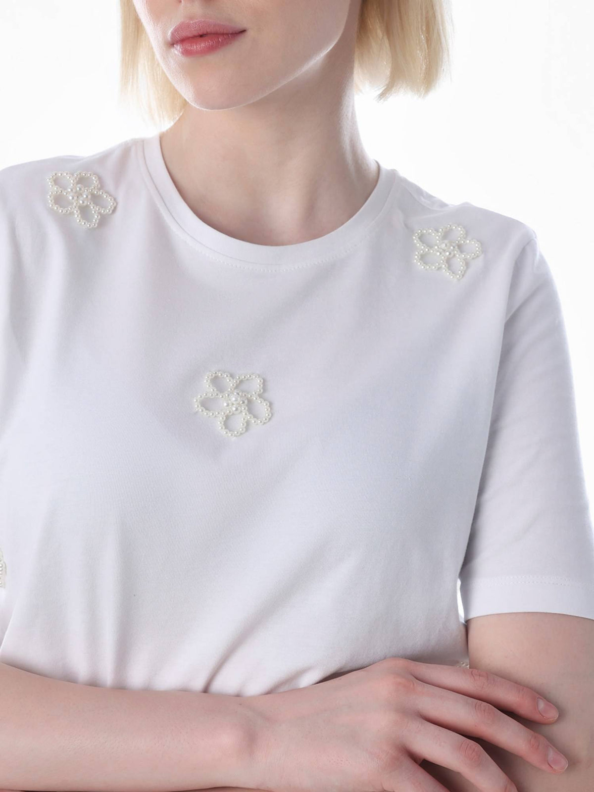 Womens Embroidery Boxy Fit White T-Shirt | TS56 - view 4