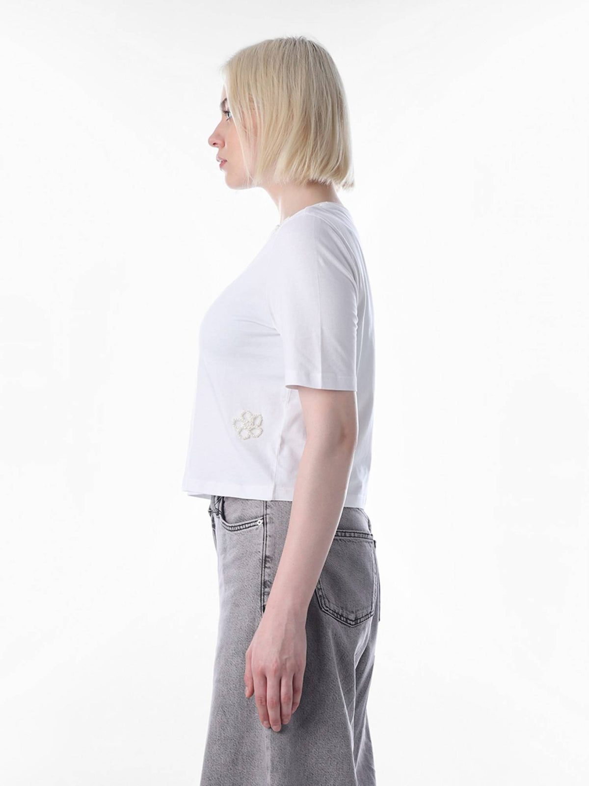Womens Embroidery Boxy Fit White T-Shirt | TS56 - view 5
