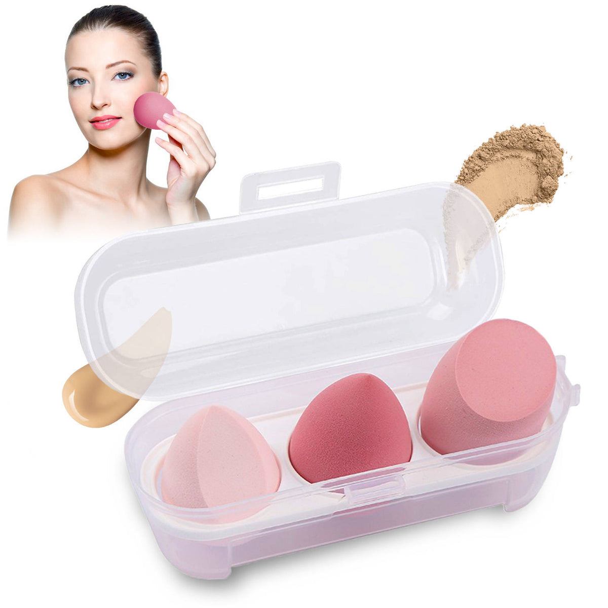 3 Piece Beauty Blender Sponge Set, With Case - Color May Vary | T32 - view 1