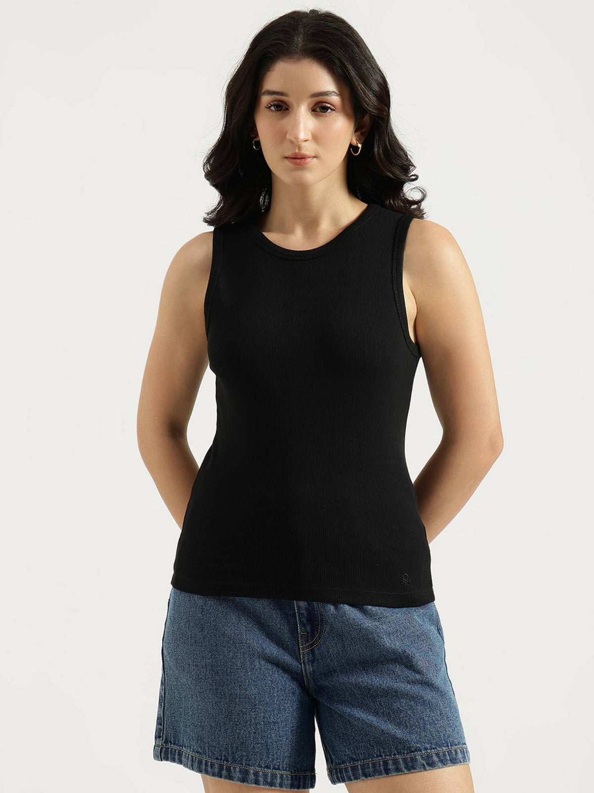 Blue Solid Cotton Blend Tank Top | TT98 - view 5