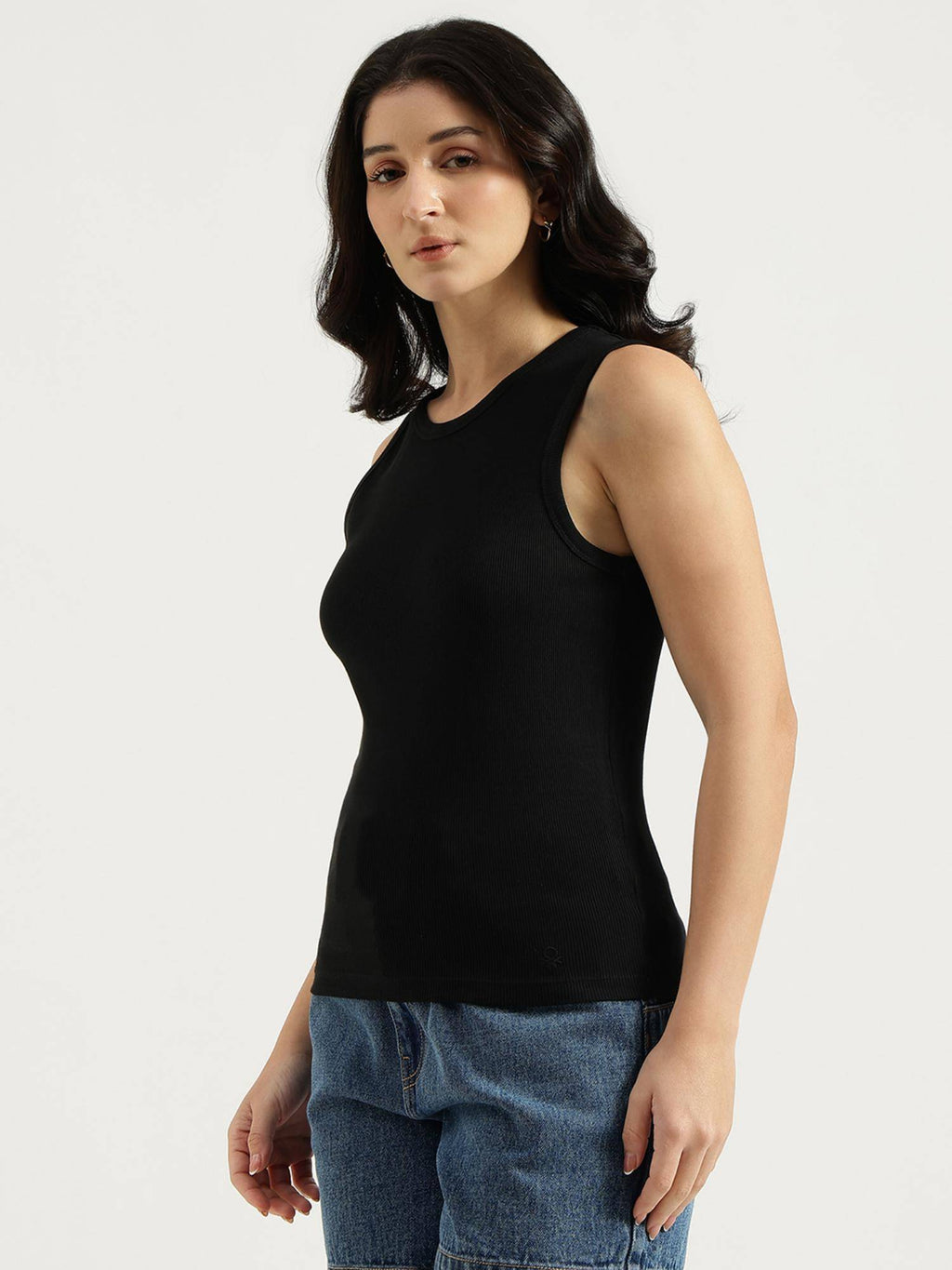 Black Solid Cotton Blend Tank Top | TT98 - view 2