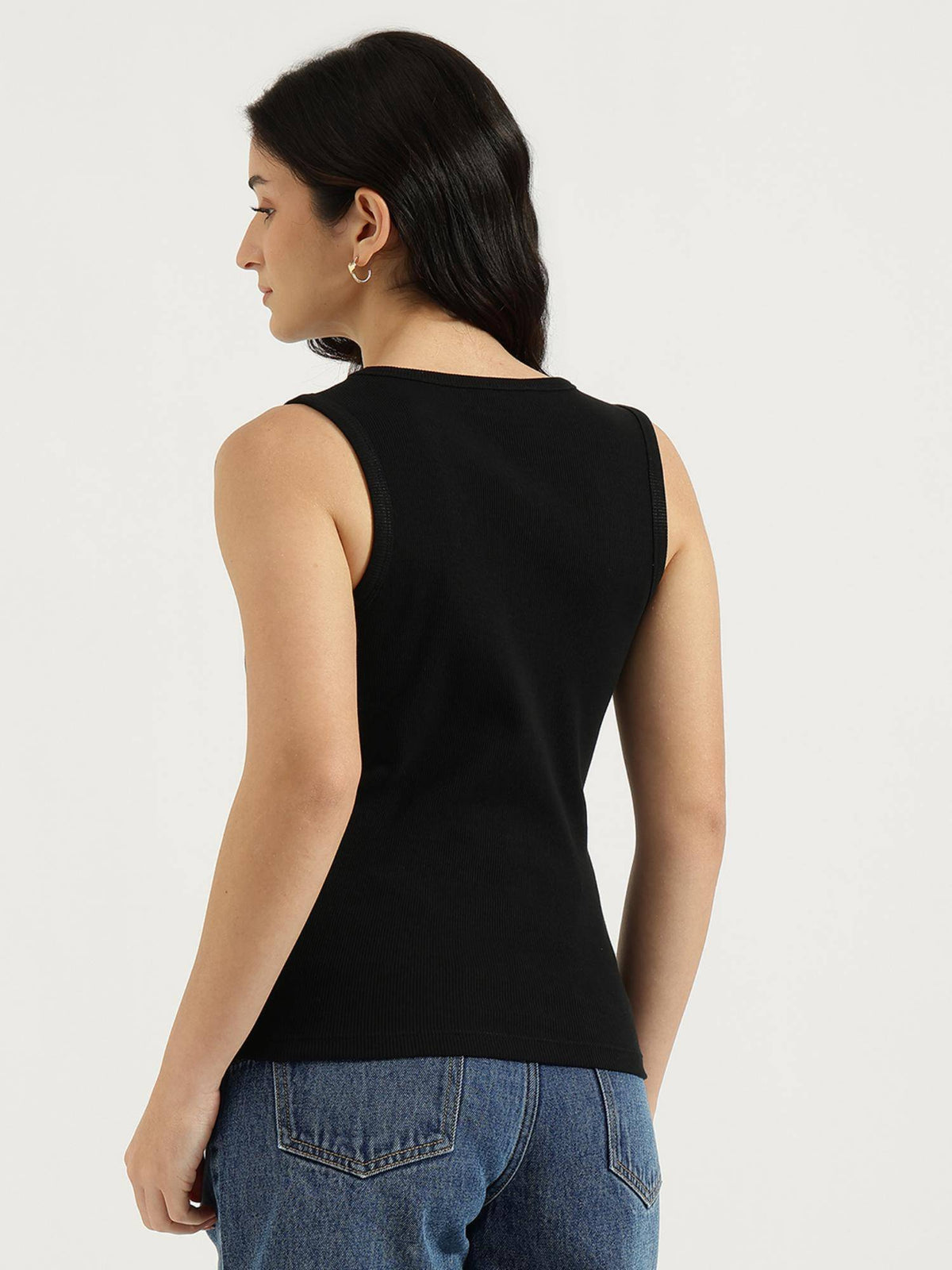 Blue Solid Cotton Blend Tank Top | TT98 - view 7