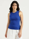 Blue Solid Cotton Blend Tank Top | TT98 - view 1