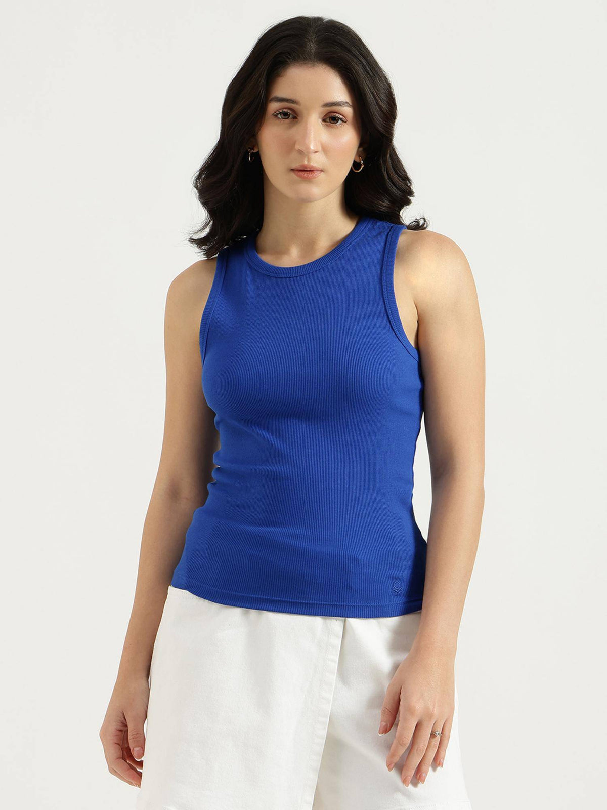 Blue Solid Cotton Blend Tank Top | TT98 - view 1
