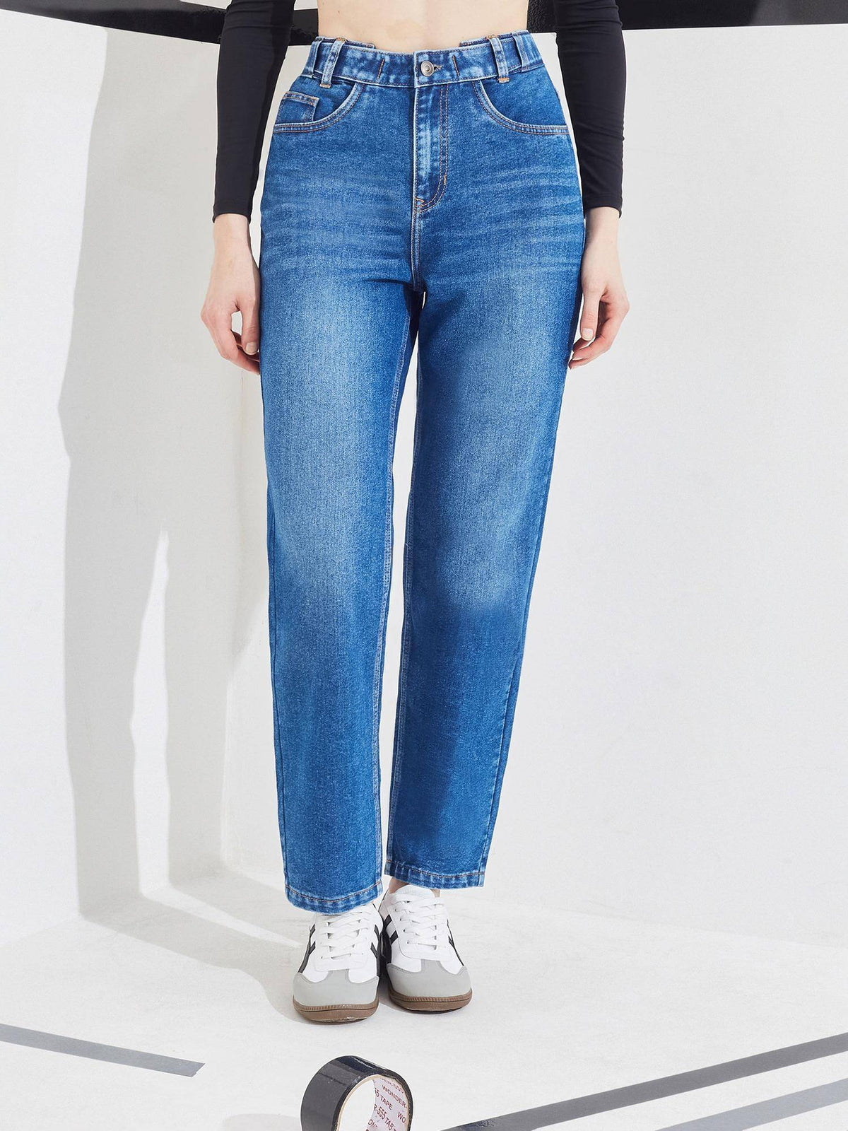 Blue Solid Denim Straight Jeans | ST23 - view 1
