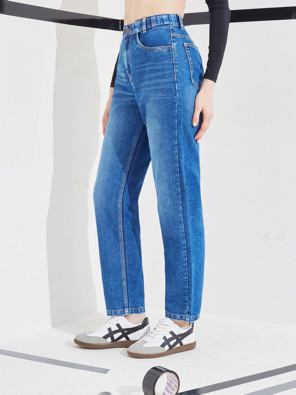 Blue Solid Denim Straight Jeans | ST23 - view 2