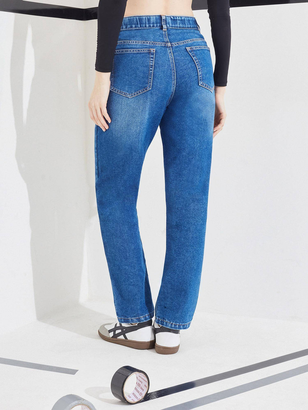 Blue Solid Denim Straight Jeans | ST23 - view 3
