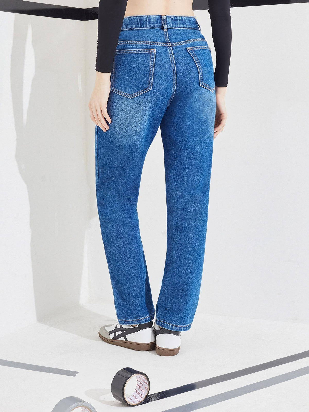 Blue Solid Denim Straight Jeans | ST23 - view 3