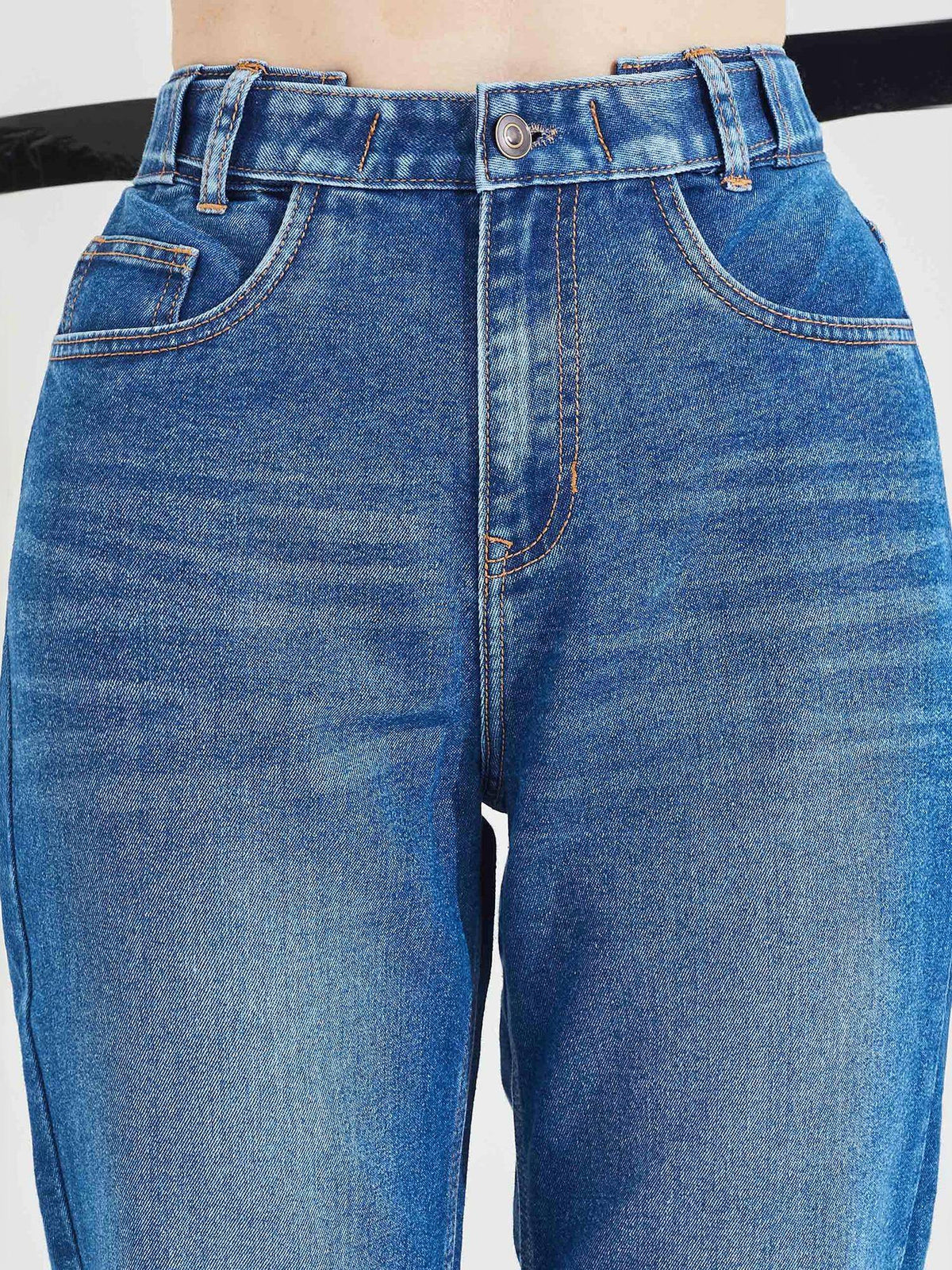 Blue Solid Denim Straight Jeans | ST23 - view 4