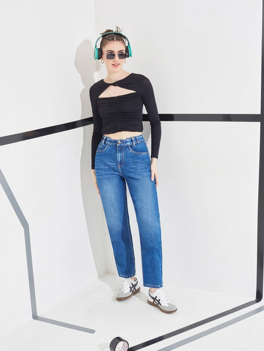 Blue Solid Denim Straight Jeans | ST23 - view 5