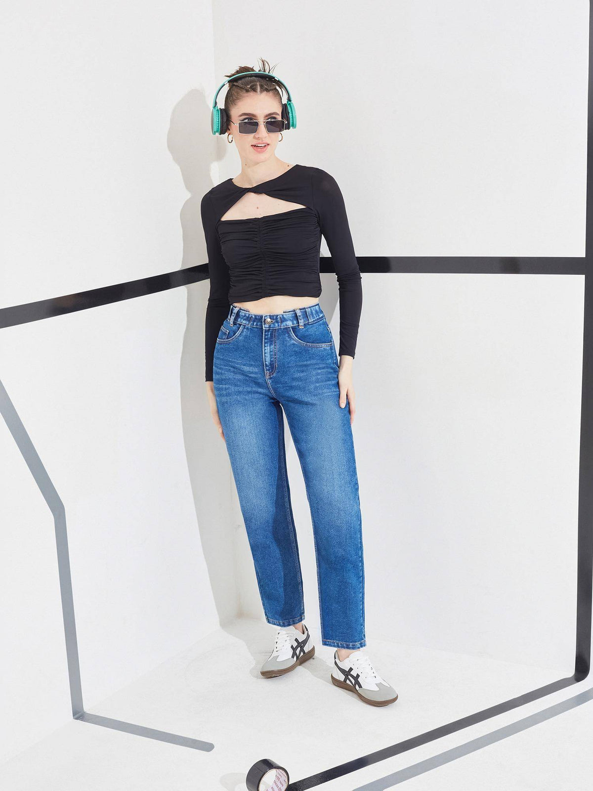 Blue Solid Denim Straight Jeans | ST23 - view 5