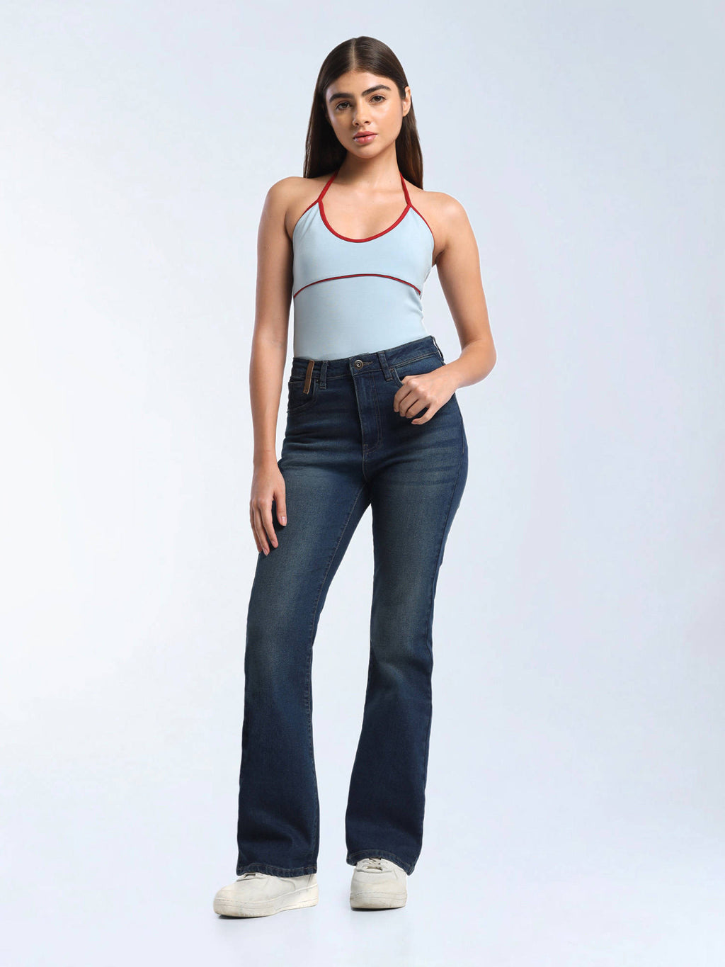 Blue Solid Cotton Bootcut Jeans | BT10 - view 2