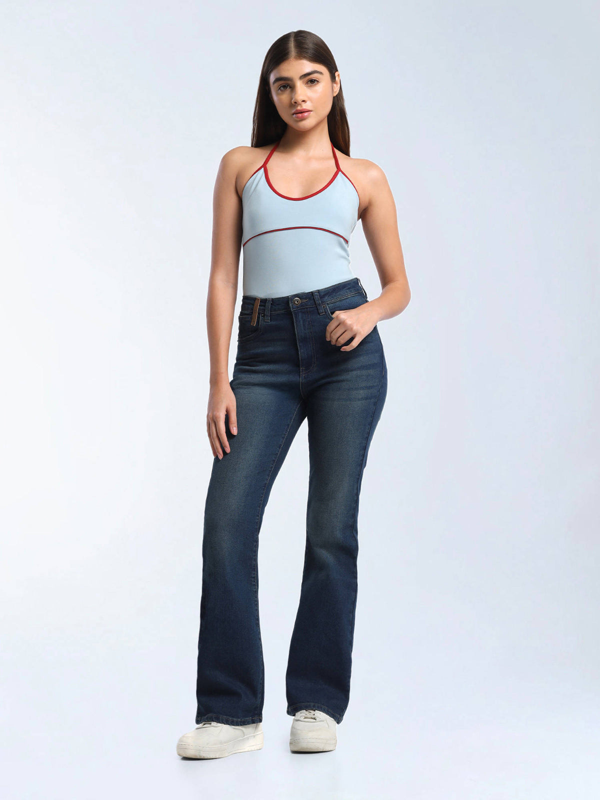 Blue Solid Cotton Bootcut Jeans | BT10 - view 2