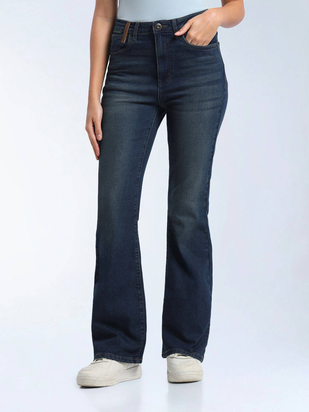 Blue Solid Cotton Bootcut Jeans | BT10 - view 5