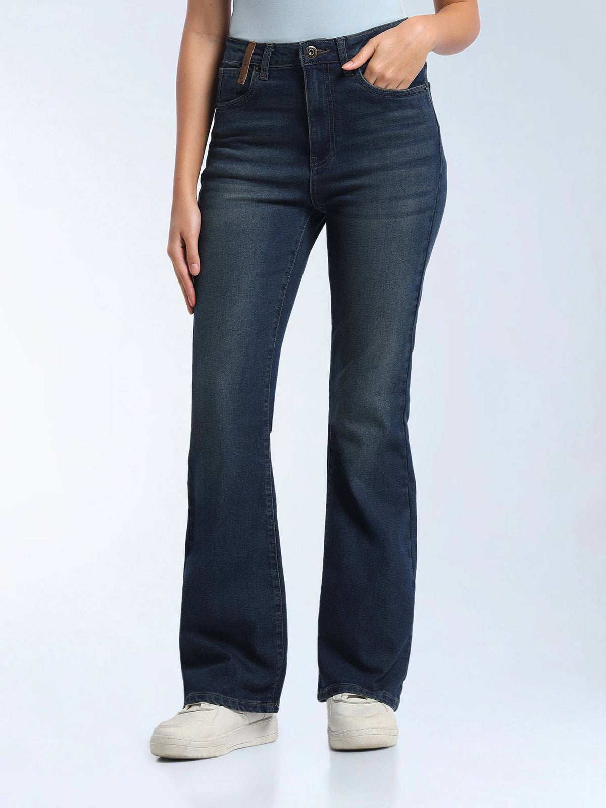 Blue Solid Cotton Bootcut Jeans | BT10 - view 5