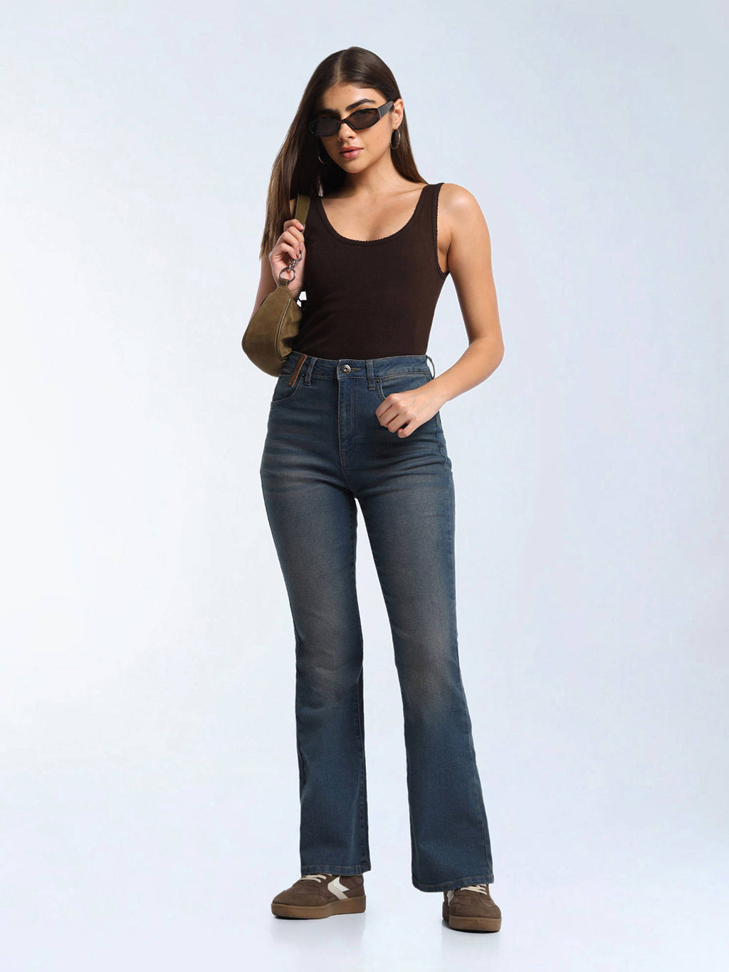 Blue Solid Cotton Bootcut Jeans | BT10 - view 6
