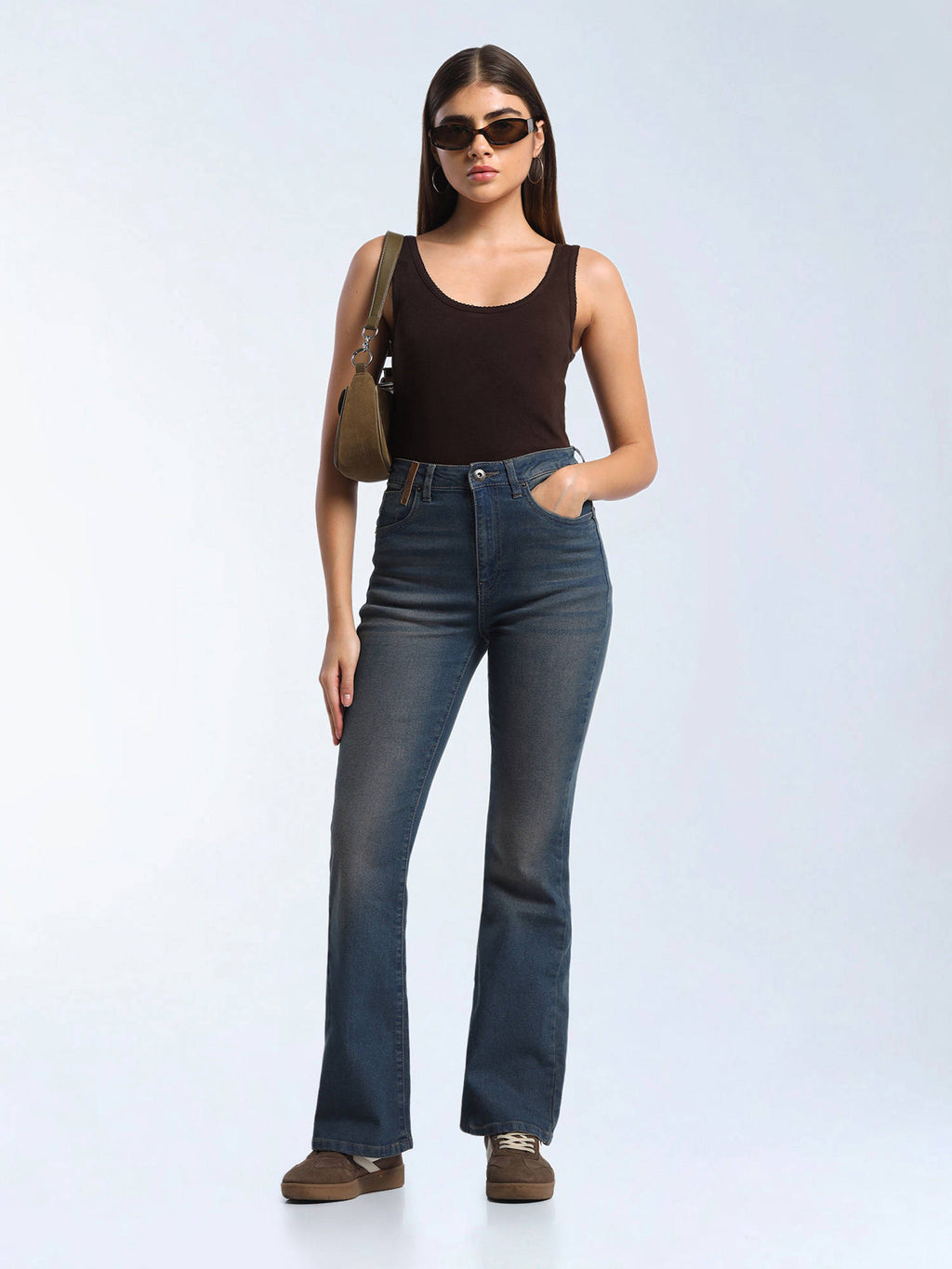Blue Solid Cotton Bootcut Jeans | BT10 - view 3
