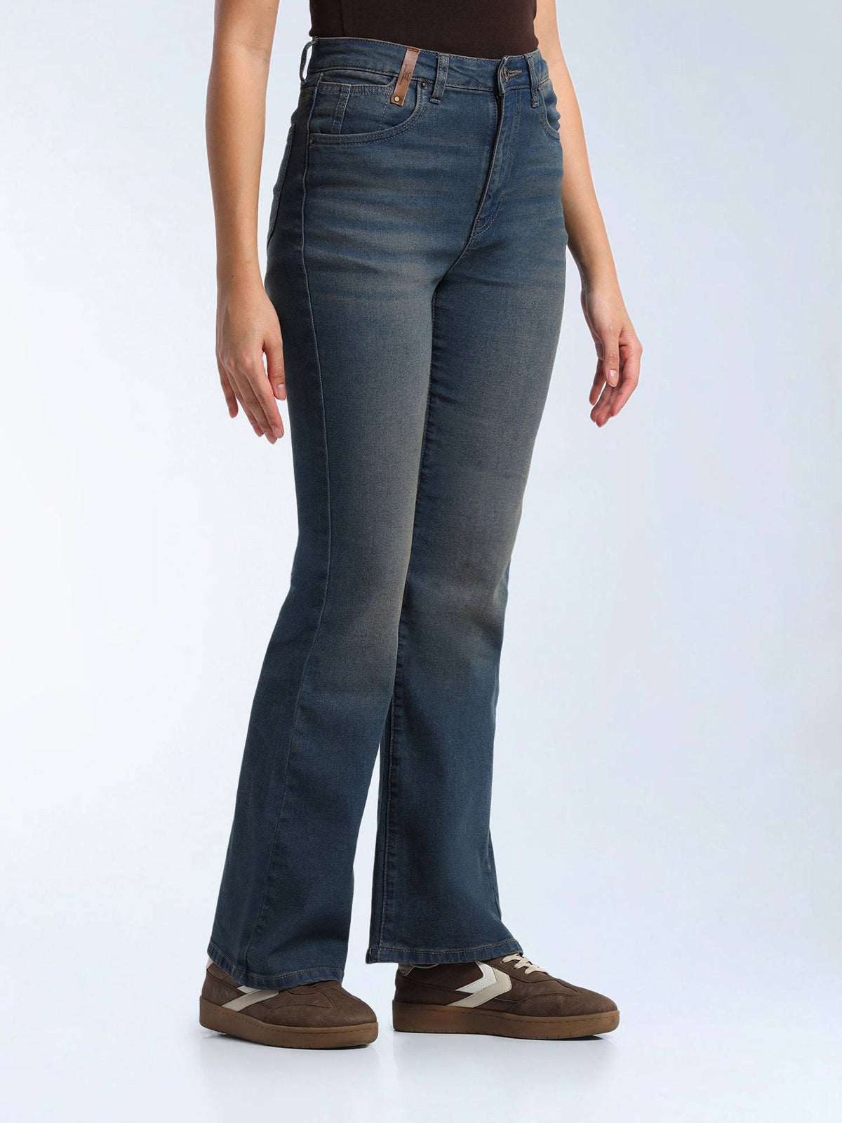 Blue Solid Cotton Bootcut Jeans | BT10 - view 4