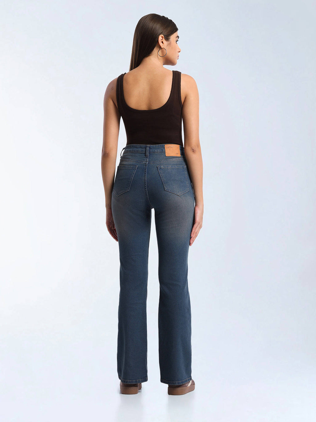 Blue Solid Cotton Bootcut Jeans | BT10 - view 5