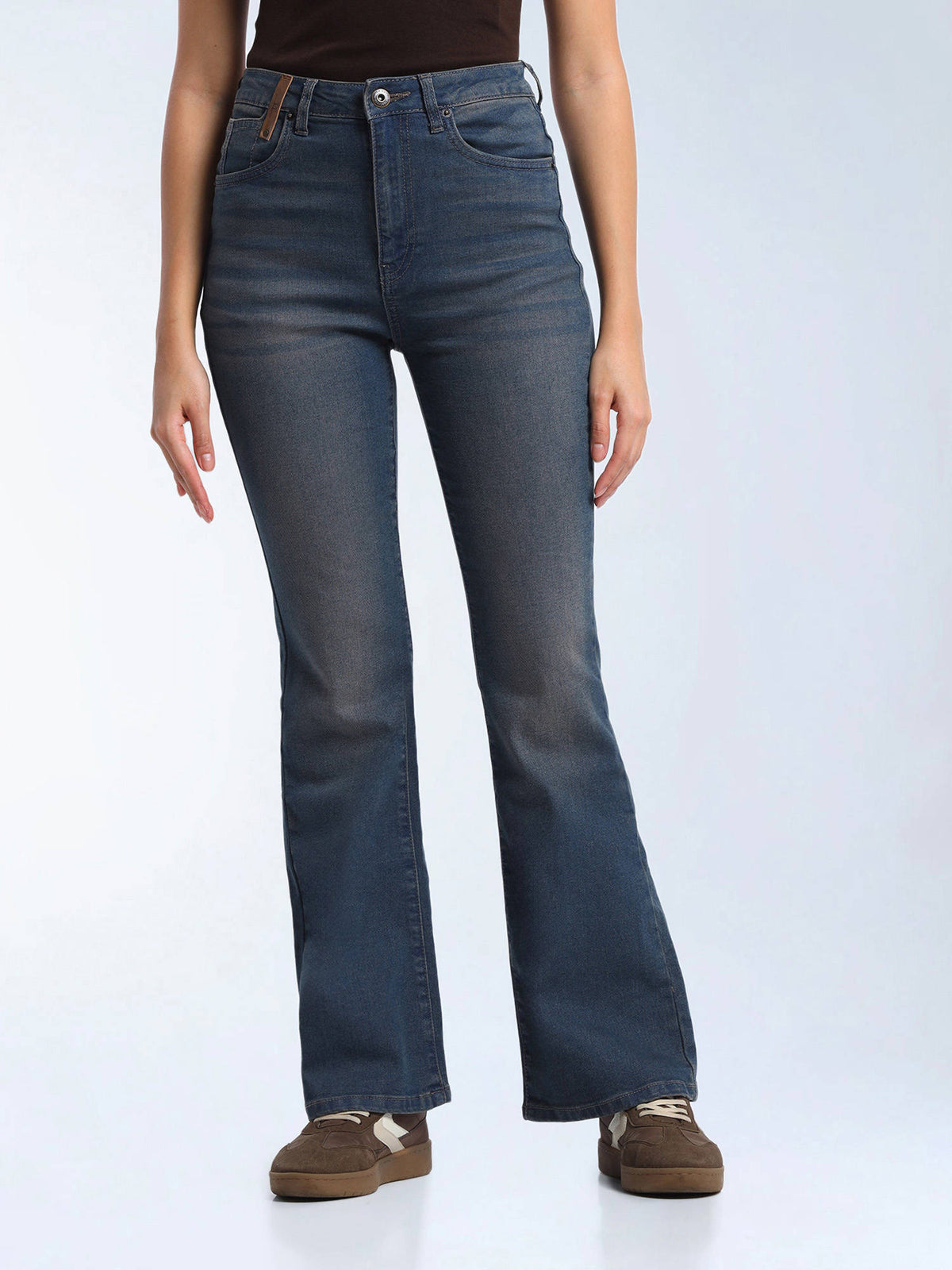 Blue Solid Cotton Bootcut Jeans | BT10 - view 1