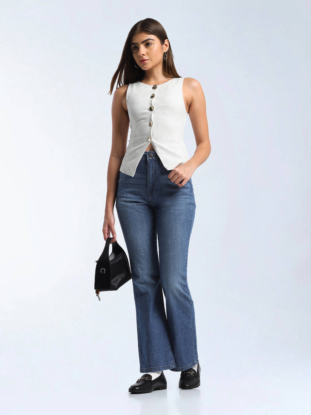Blue Solid Cotton Bootcut Jeans | BT10 - view 6