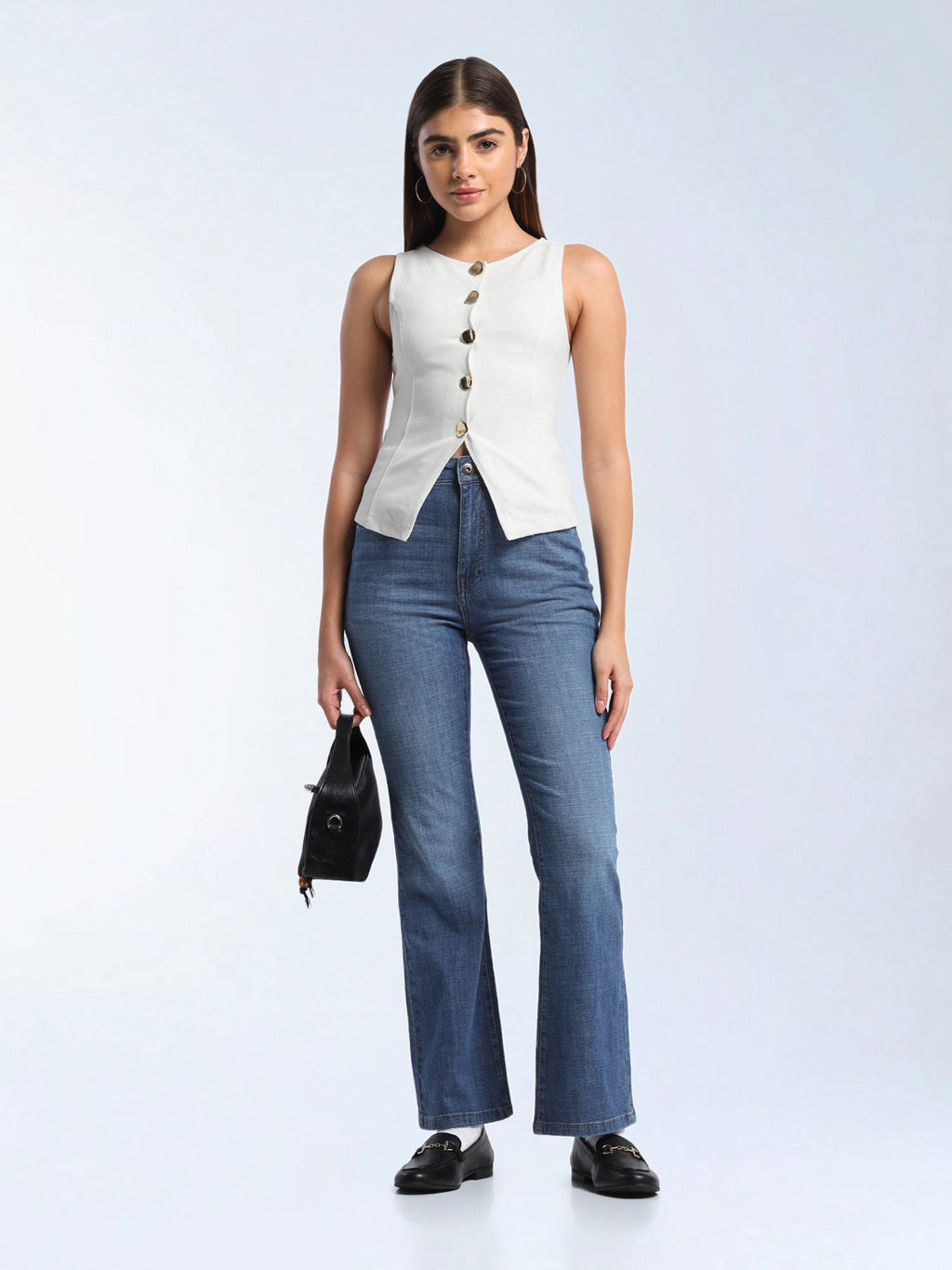 Blue Solid Cotton Bootcut Jeans | BT10 - view 3