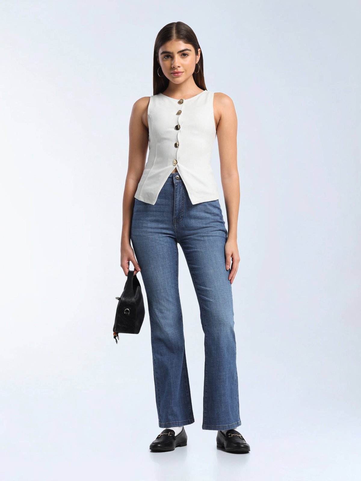 Blue Solid Cotton Bootcut Jeans | BT10 - view 3
