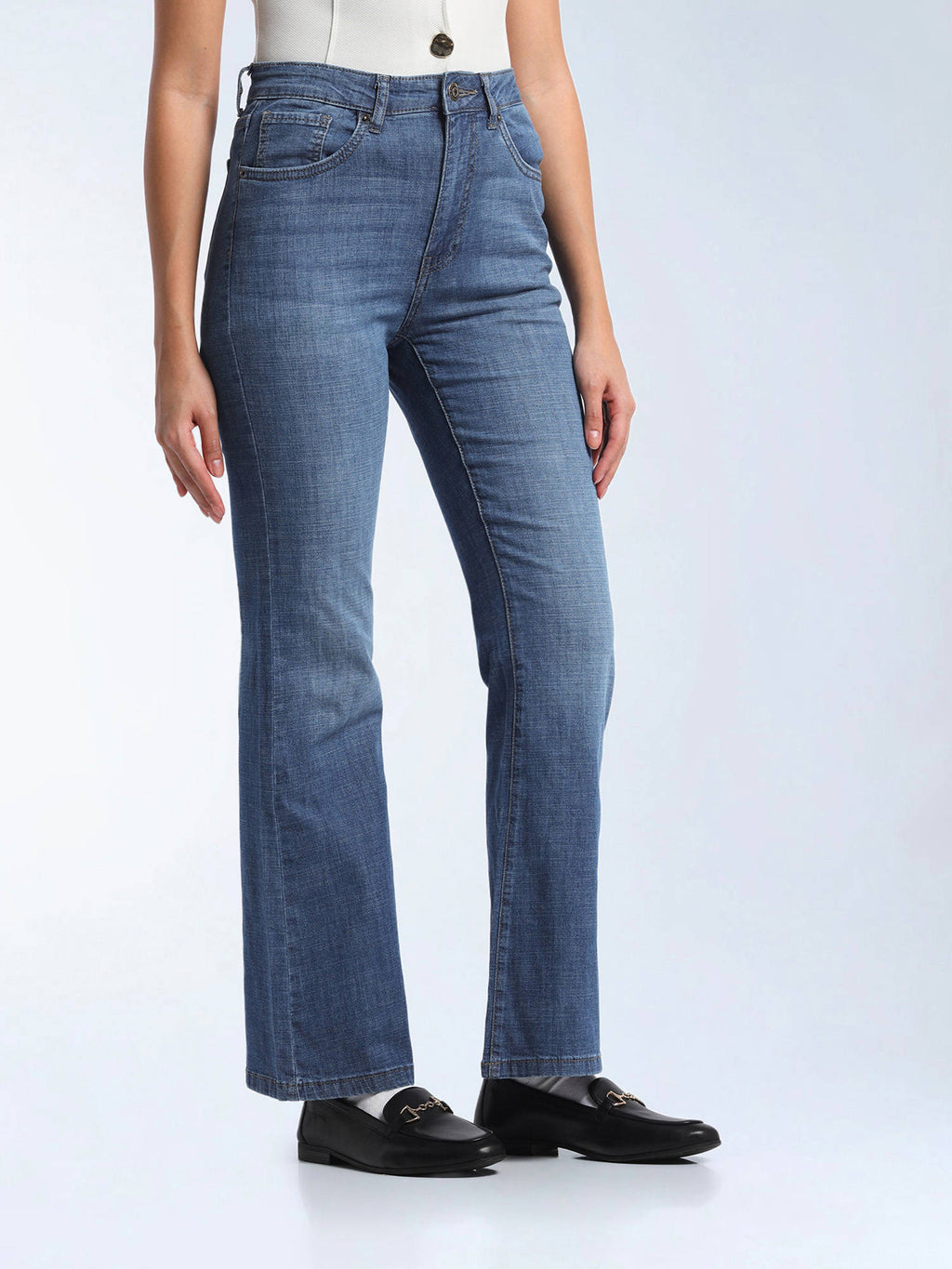 Blue Solid Cotton Bootcut Jeans | BT10 - view 4