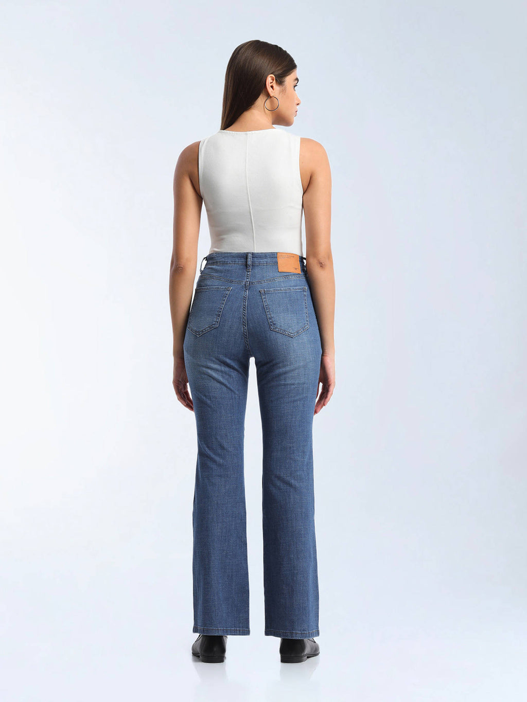 Blue Solid Cotton Bootcut Jeans | BT10 - view 5