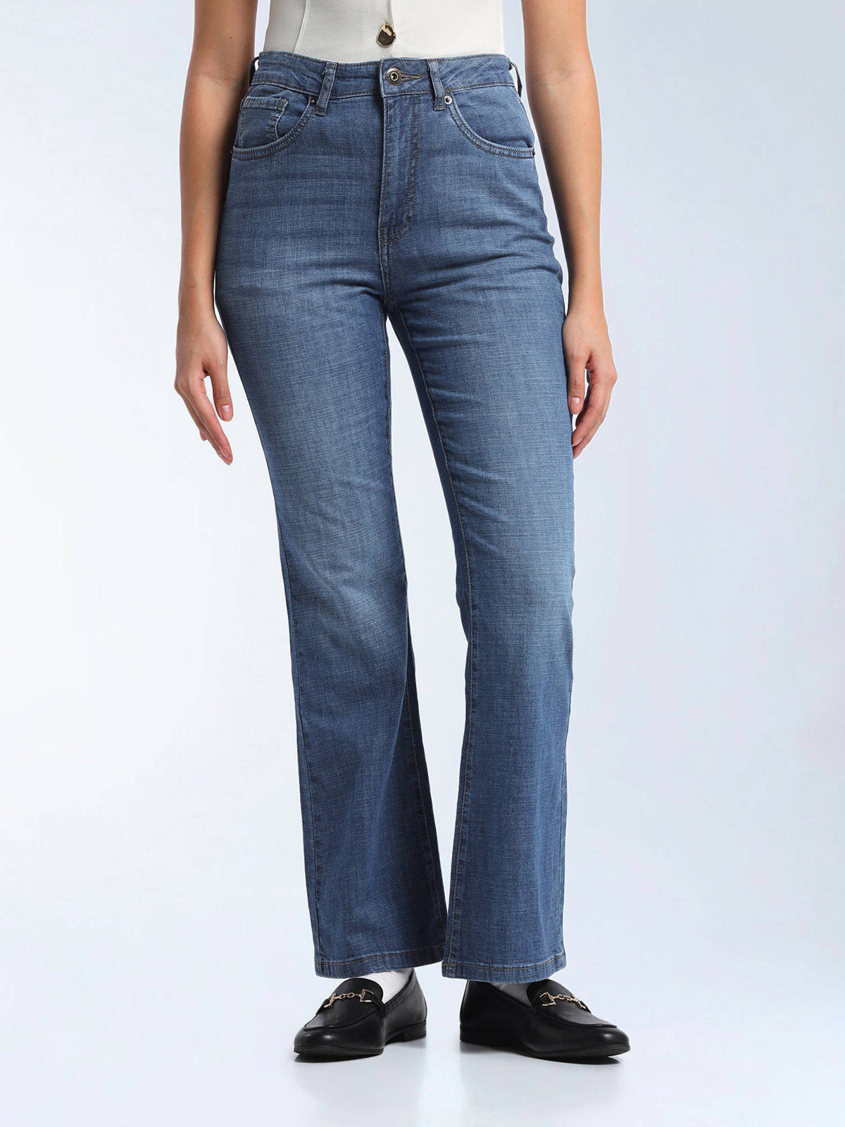 Blue Solid Cotton Bootcut Jeans | BT10 - view 1