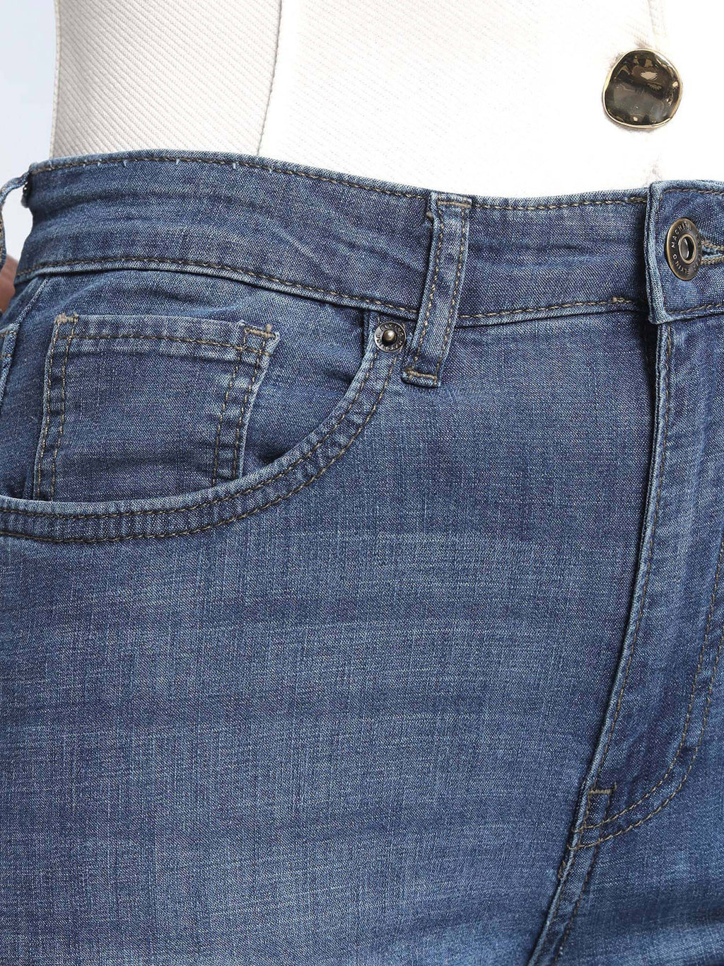 Blue Solid Cotton Bootcut Jeans | BT10 - view 7