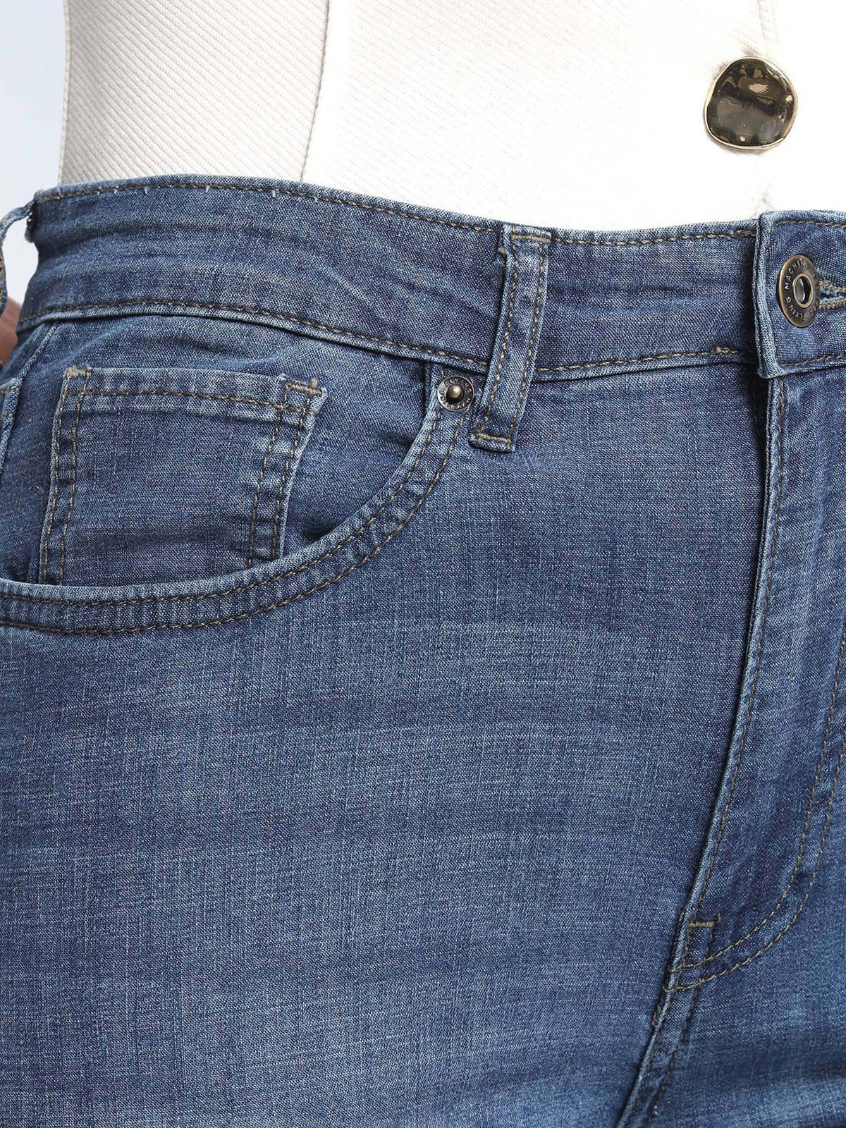 Blue Solid Cotton Bootcut Jeans | BT10 - view 7
