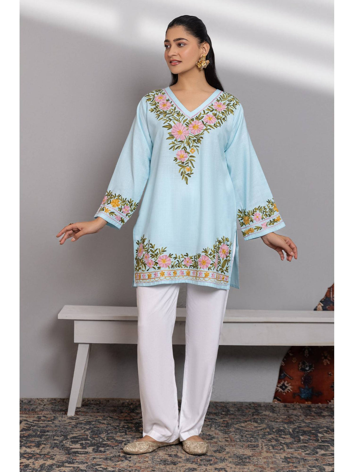 Cotton Kashmiri Aari Pink Kurta | FY93 - view 9