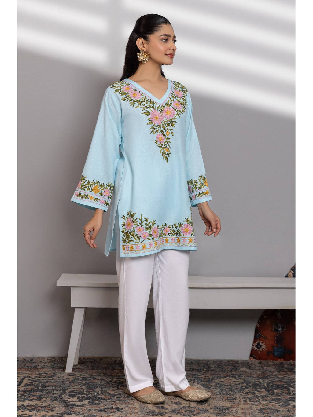 Cotton Kashmiri Aari Pink Kurta | KDG - view 10