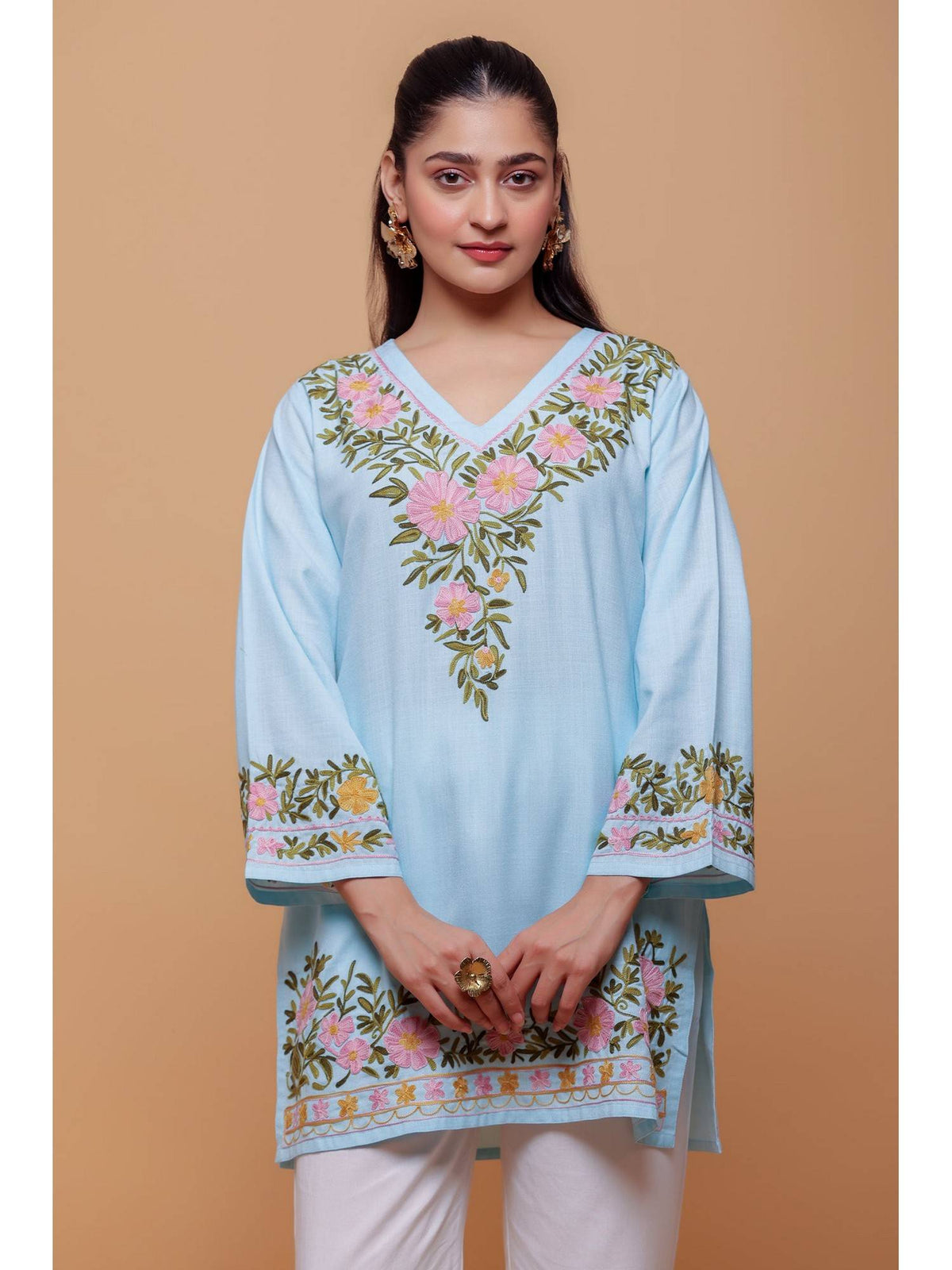 Cotton Kashmiri Aari Pink Kurta | KDG - view 11