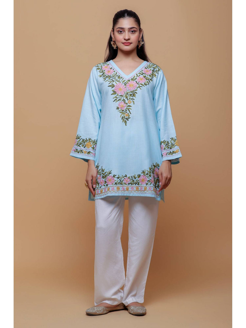 Cotton Kashmiri Aari Pink Kurta | FY93 - view 12