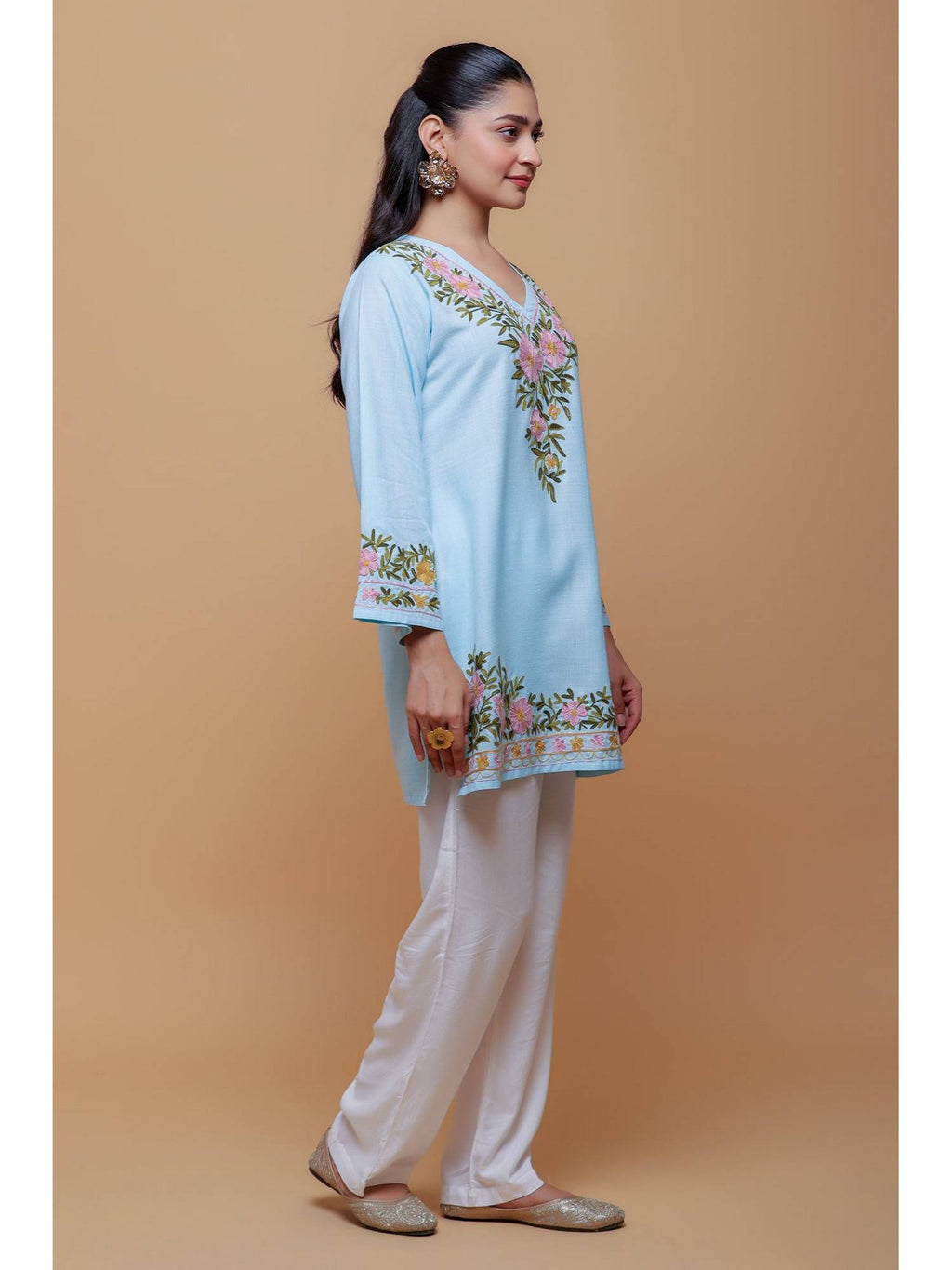 Cotton Kashmiri Aari Pink Kurta | FY93 - view 13