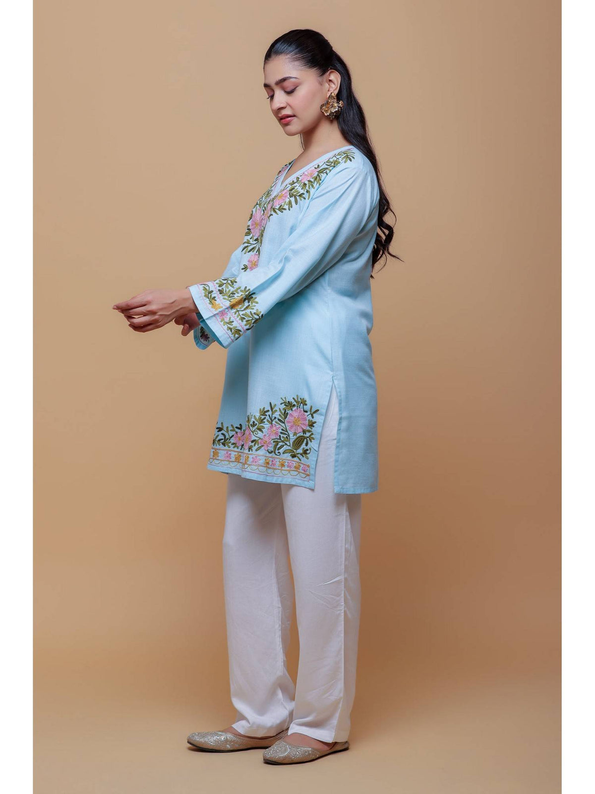 Cotton Kashmiri Aari Pink Kurta | KDG - view 14
