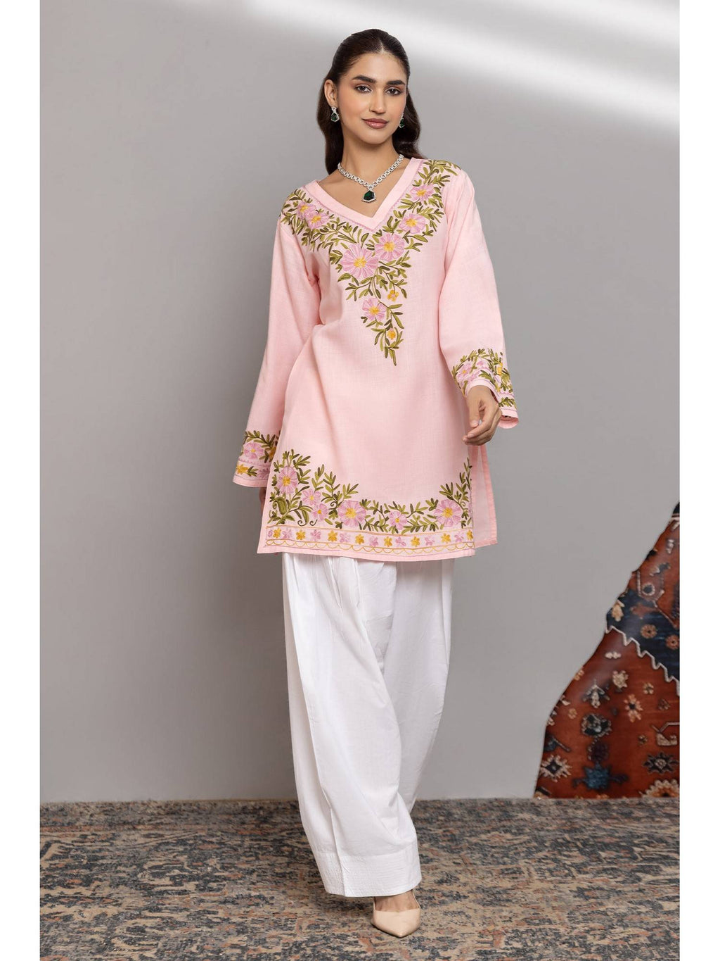 Cotton Kashmiri Aari Pink Kurta | KDG - view 2