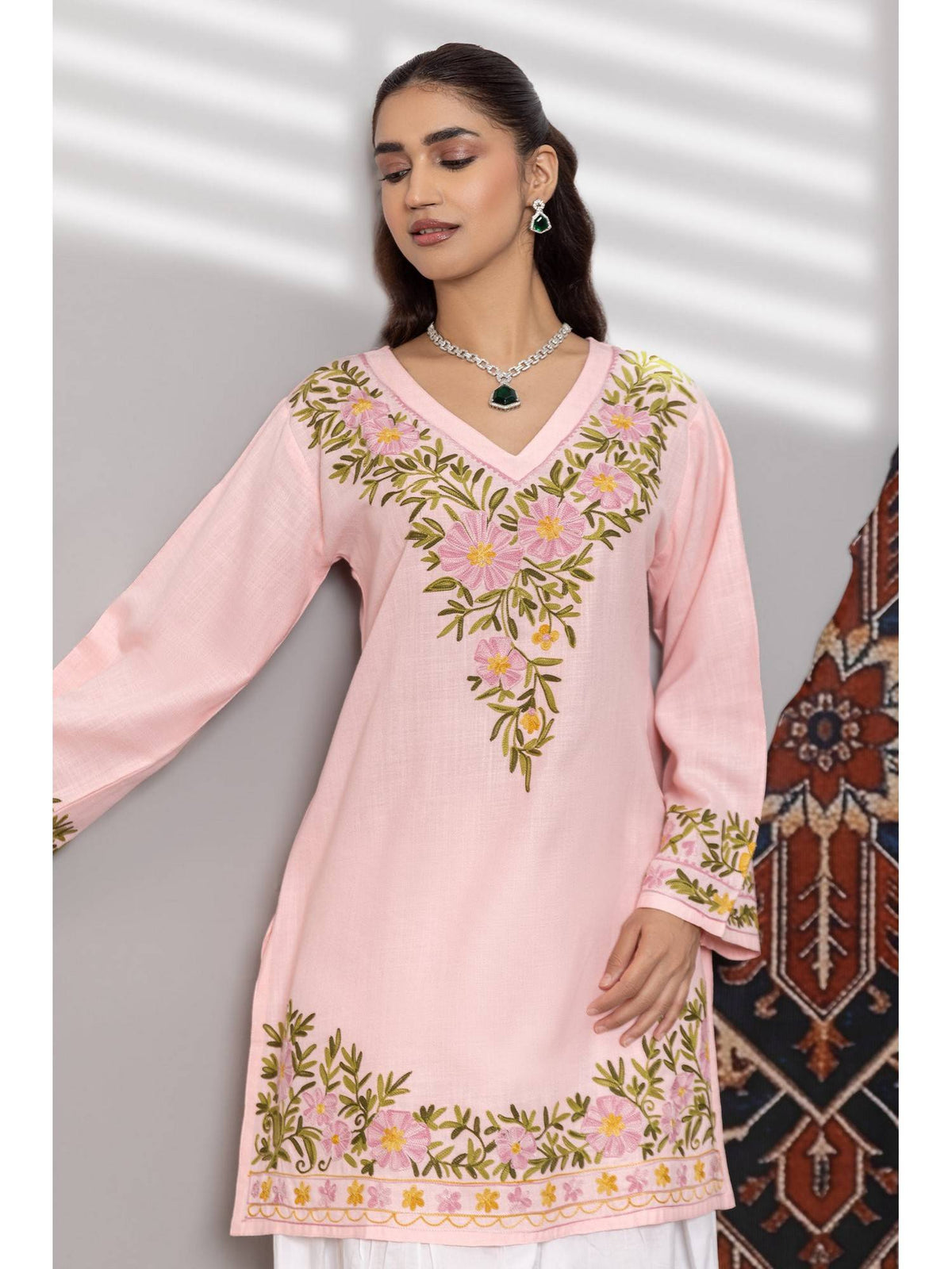 Cotton Kashmiri Aari Pink Kurta | KDG - view 1