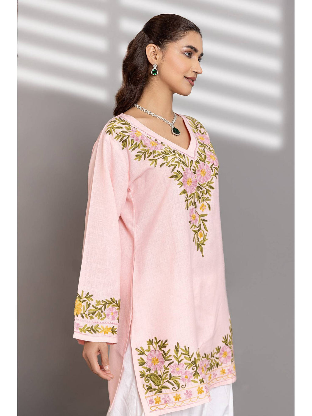 Cotton Kashmiri Aari Pink Kurta | KDG - view 4