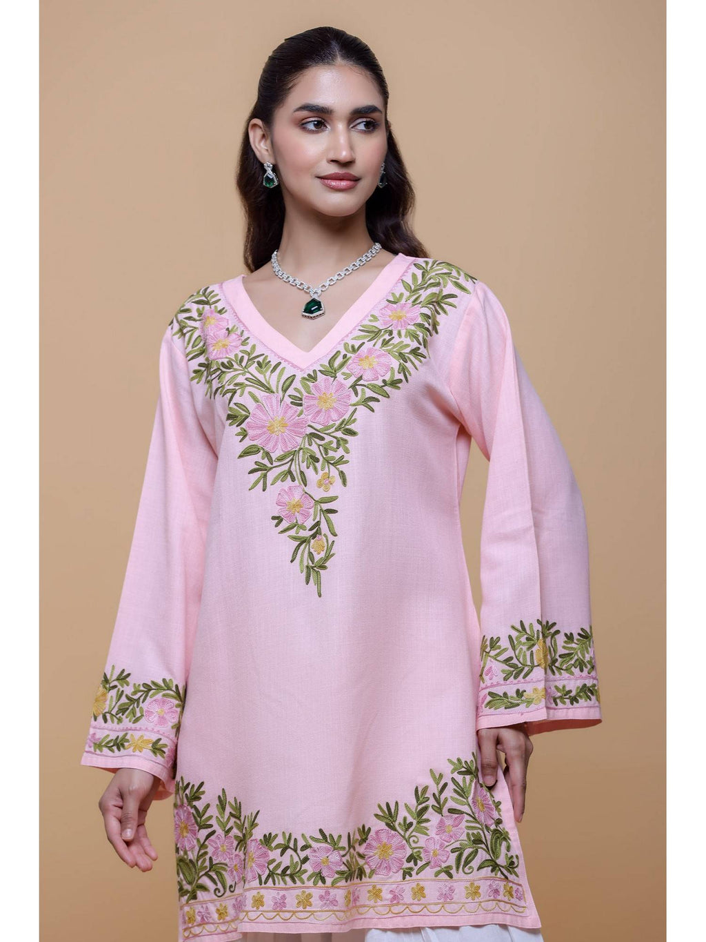 Cotton Kashmiri Aari Pink Kurta | FY93 - view 5
