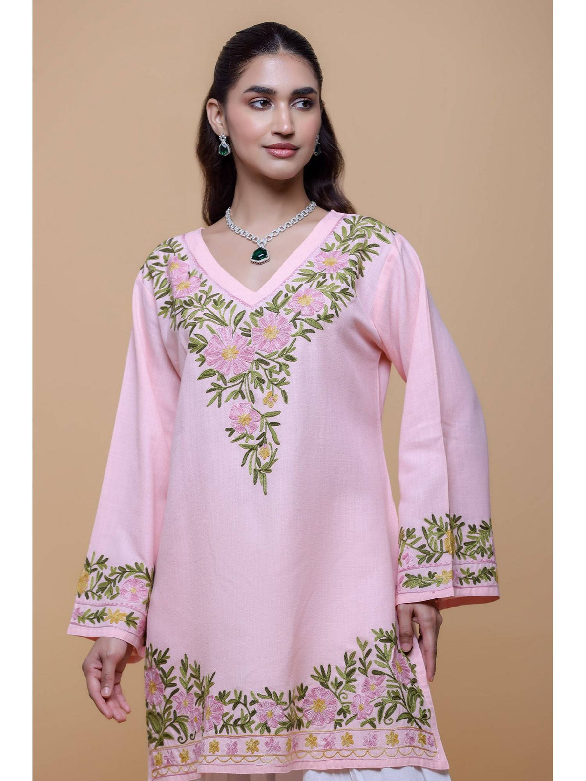 Cotton Kashmiri Aari Pink Kurta | FY93 - view 5